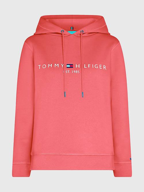 Red Tommy Hilfiger Logo Drawstring Regular Fit Women's Hoodie | TH713PEZ