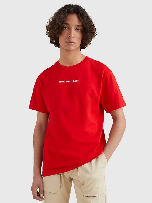 Red Tommy Hilfiger Logo Flag Patch Men\'s T Shirts | TH128NRO