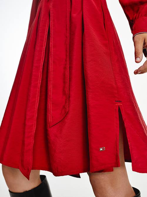 Red Tommy Hilfiger Long Sleeve Knee Length Shift Women's Dress | TH670ATK