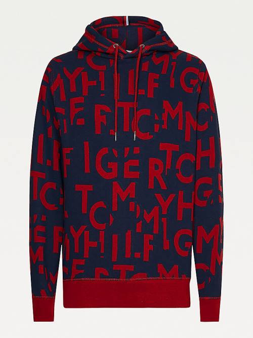 Red Tommy Hilfiger Spell Out Print Men's Hoodie | TH813LDA