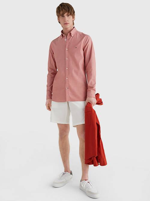 Red Tommy Hilfiger TH Flex Dobby Slim Fit Men's Shirts | TH574TGA