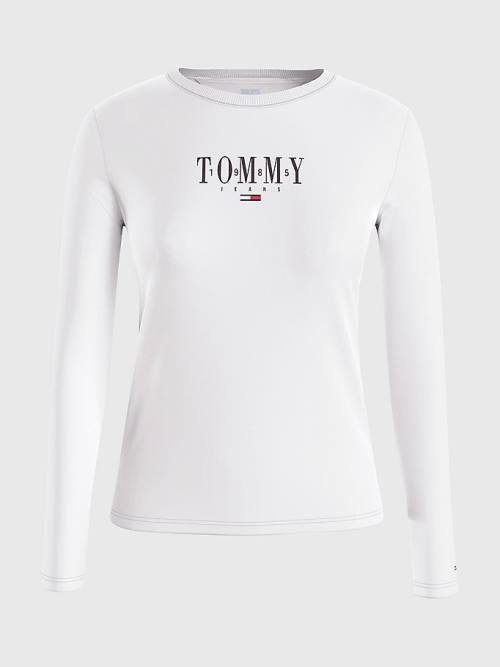 White Tommy Hilfiger Essential Logo Long Sleeve Women's T Shirts | TH047RBS