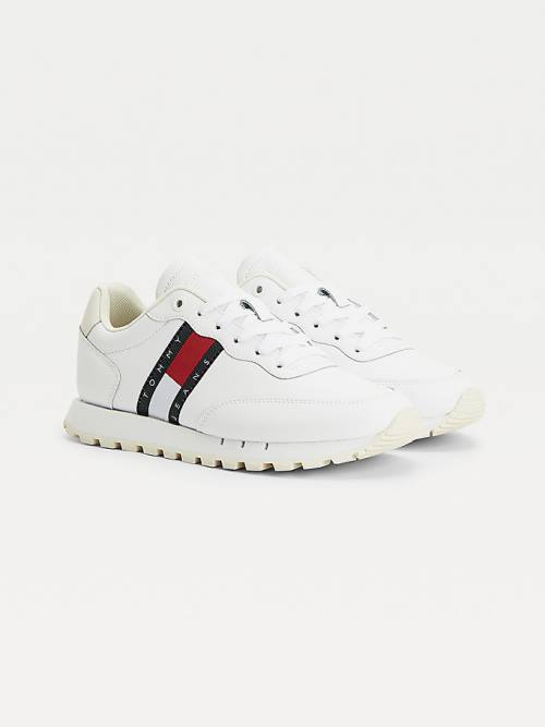 White Tommy Hilfiger Flag Leather Women\'s Sneakers | TH530NBM