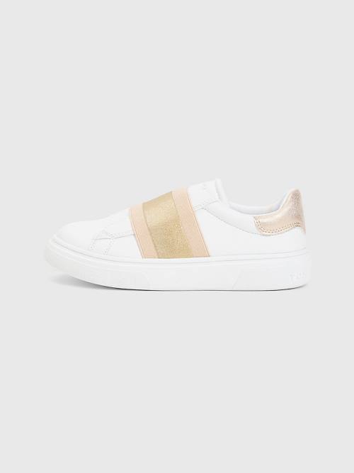 White Tommy Hilfiger Glitter Tonal Flag Girls' Sneakers | TH738WOB