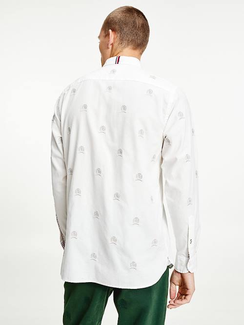 White Tommy Hilfiger Icons Crest Embroidery Regular Fit Men's Shirts | TH610CEK
