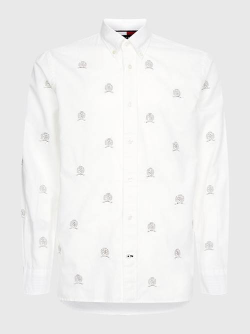 White Tommy Hilfiger Icons Crest Embroidery Regular Fit Men\'s Shirts | TH610CEK