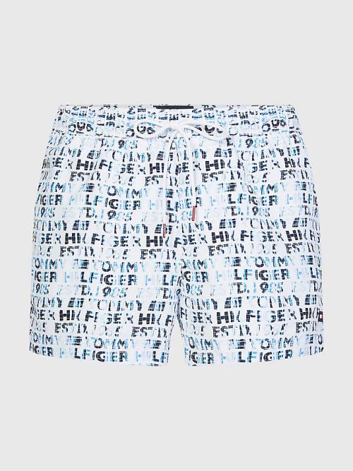 White Tommy Hilfiger Logo Print Short Length Shorts Men's Swimwear | TH653SKO