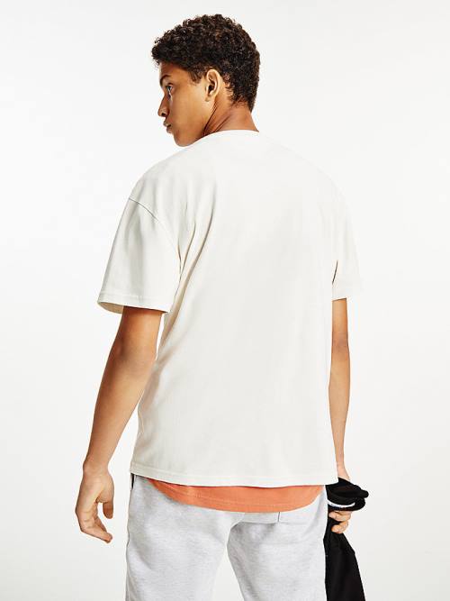 White Tommy Hilfiger Signature Recycled Cotton Men's T Shirts | TH506RPQ
