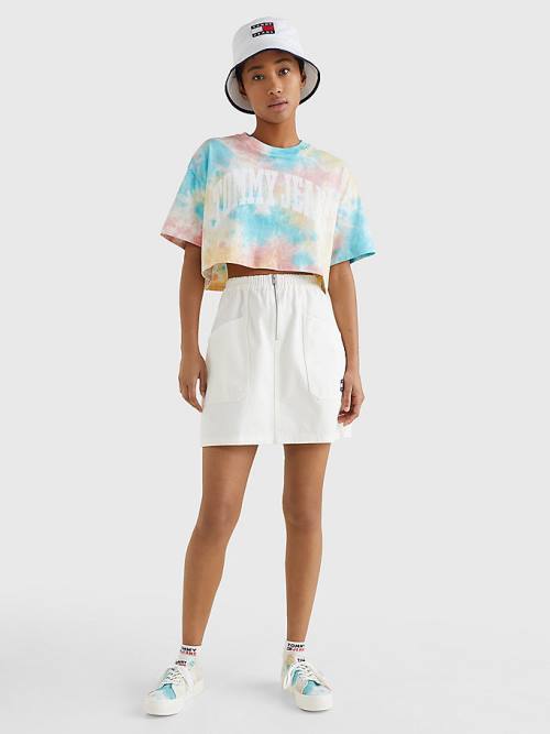 White Tommy Hilfiger Tie-Dye Oversized Cropped Women's T Shirts | TH486LWN