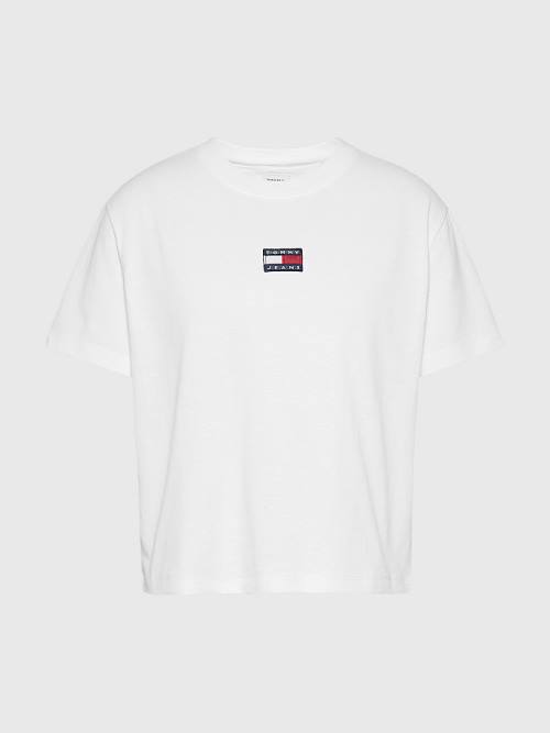 White Tommy Hilfiger Tommy Badge Crew Neck Women's T Shirts | TH231ZJW